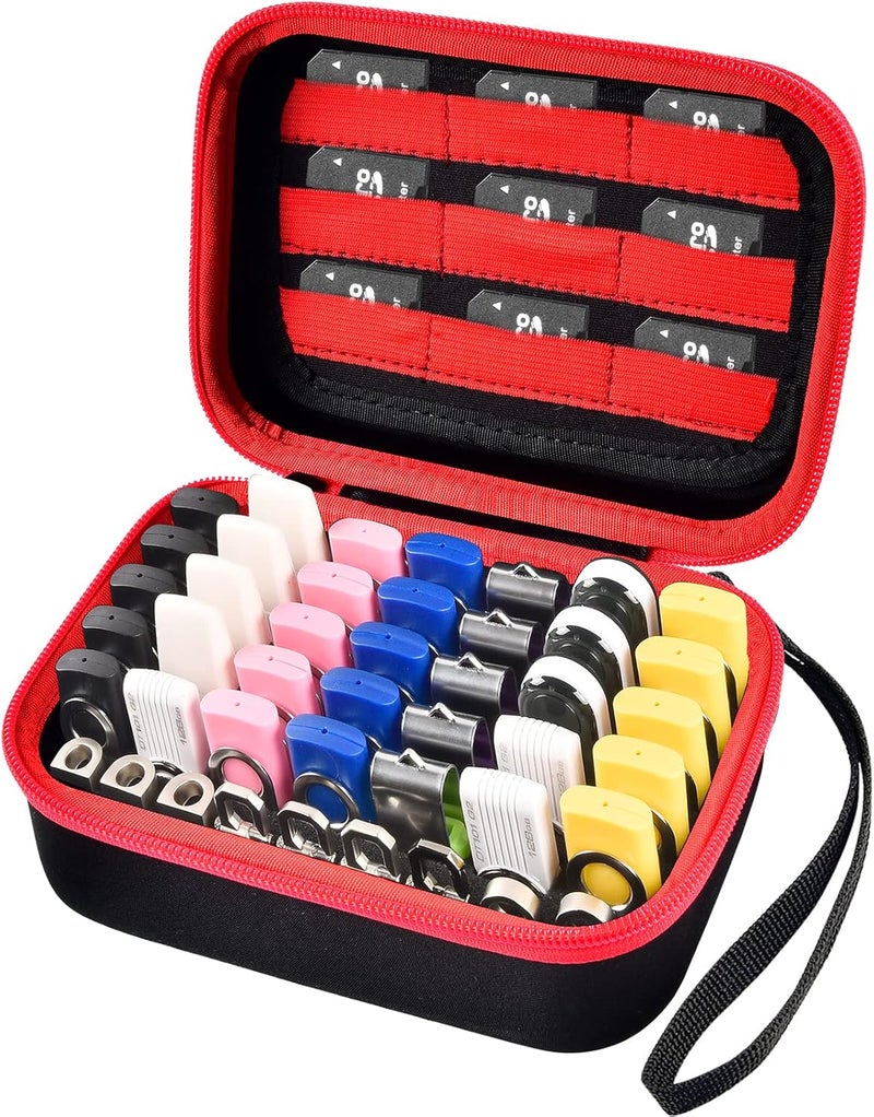 Comecase حافظة فلاش USB، محرك أقراص، حامل بطاقة الذاكرة SD SDXC SDHC، منظم حقيبة تخزين الملحقات الإلكترونية - أحمر (الصندوق فقط) - Image 1